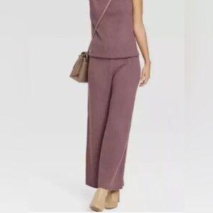 A New Day - High-Rise Ribbed Sweater Wide Cropped Leg Pants - Purple - M - new